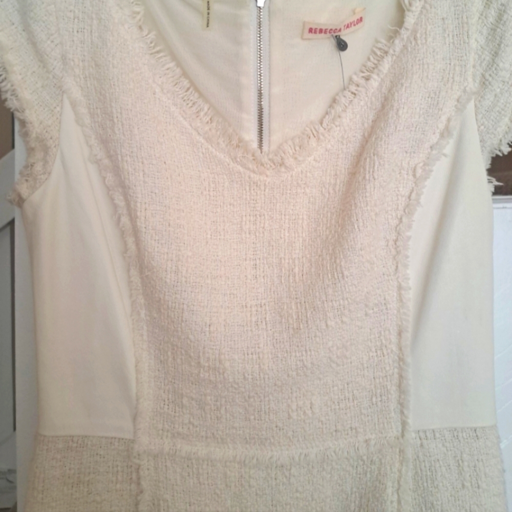 Rebecca Taylor Cream Tweed & Lamb Leather sheath Dress EUC sz6
